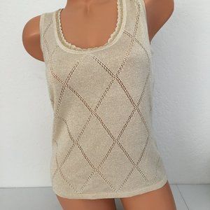 Andre Oliver Large Tan Blouse Metallic knit